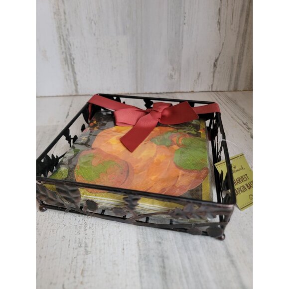 Hallmark Harvest Napkin Basket pumpkin gourds fall home decor - Picture 3 of 6